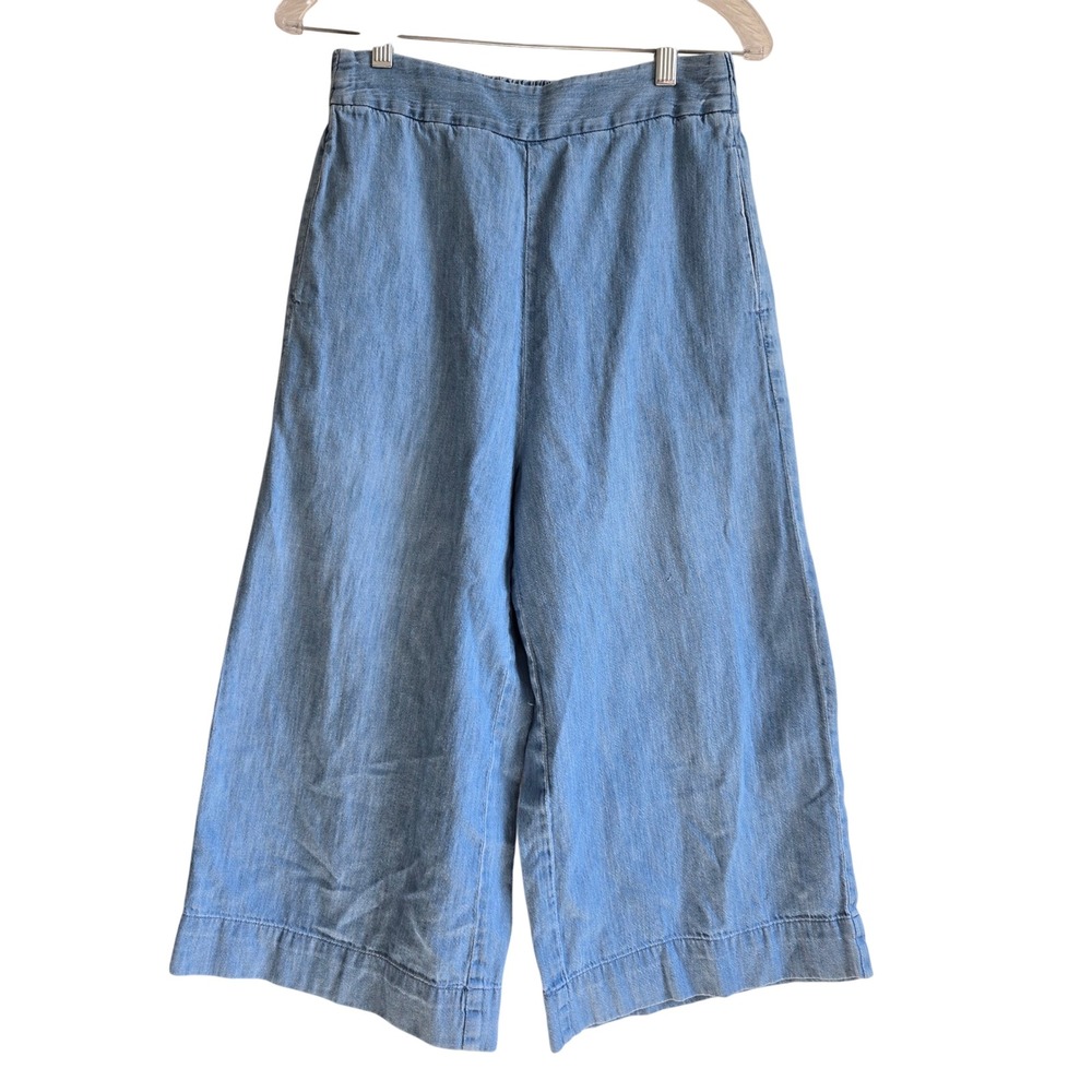 Madewell S Culotte Pants Women Blue Excellent Cotton Linen Wide Leg Chambray